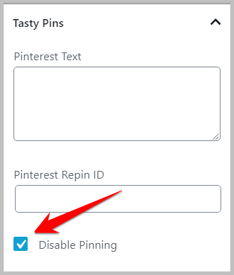 disable pinning using tasty pins