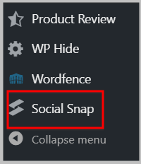 Social Snap settings in the WordPress dashboard sidebar