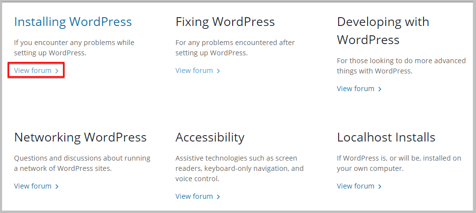 wordpress support forum categories