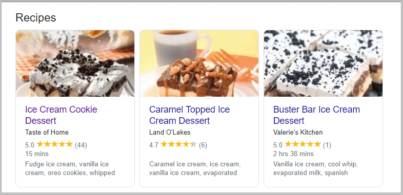 recipe rich snippets on search engine results page