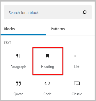 heading block icon change in WordPress 5.5