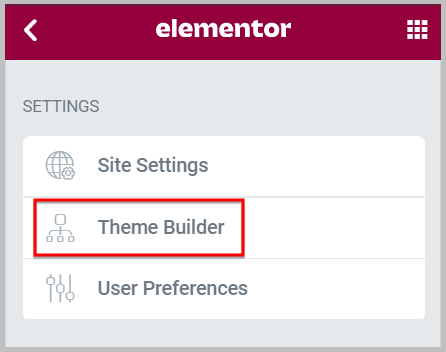 access theme builder from elementor editor
