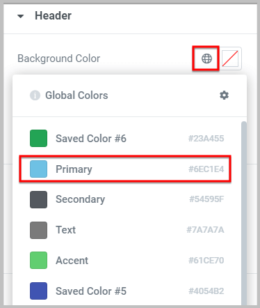 change background color of header using global color