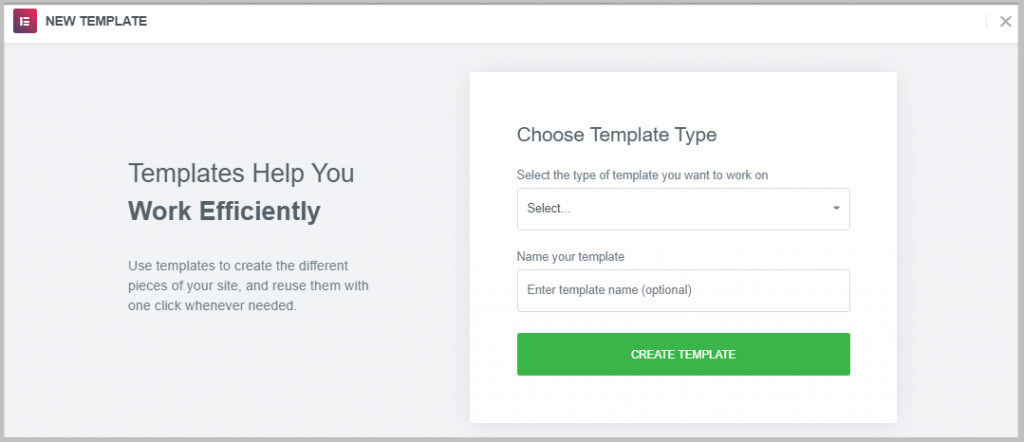 create a new template in old elementor theme builder