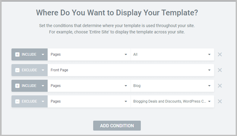 edit conditions in elementor theme builder