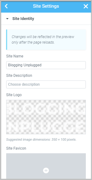 site identity settings in elementor