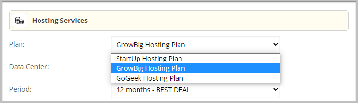 Change web hosting plan in SiteGround before purchase