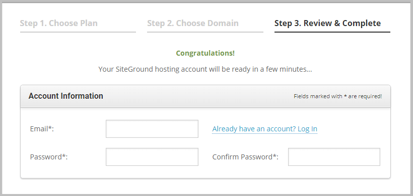 create an account on siteGround