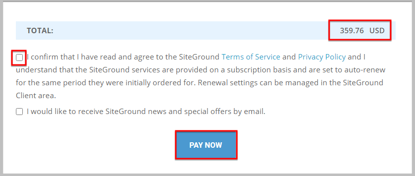 payment completing SiteGround