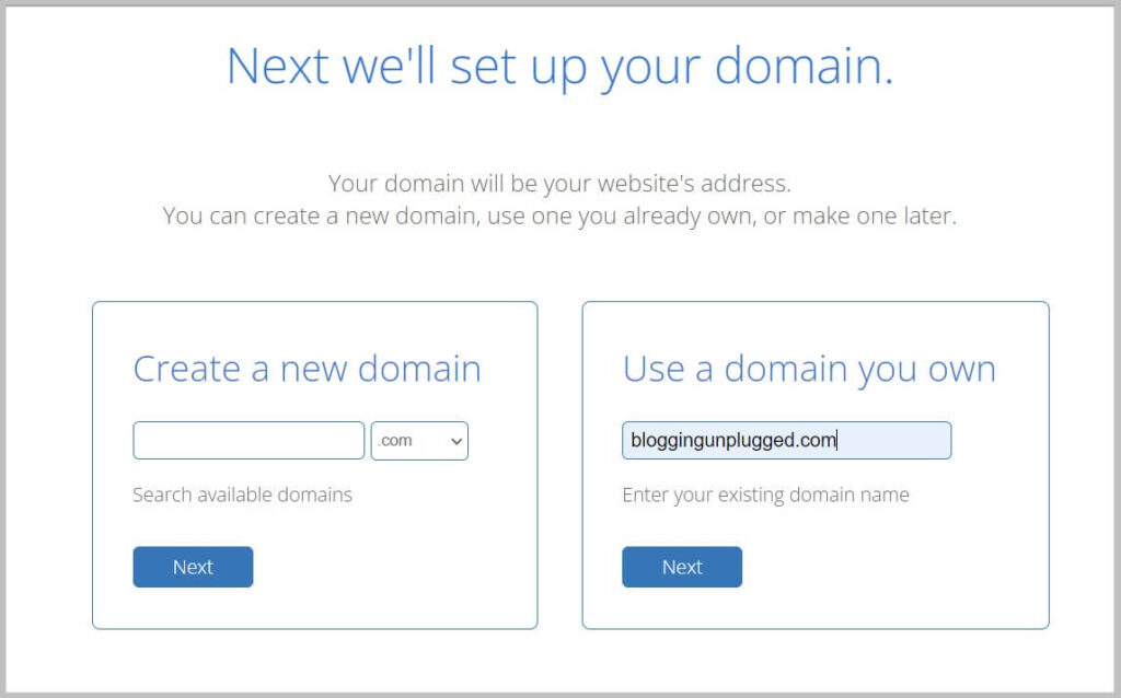 Claim your free domain name from Bluehost