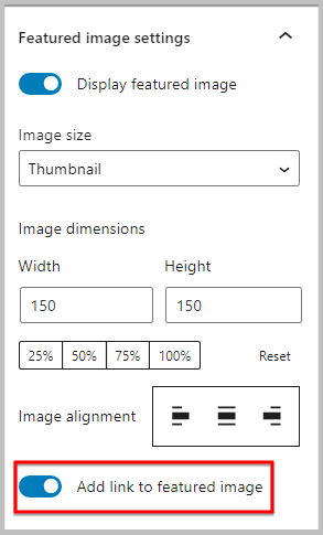 featured image settings in latest posts block