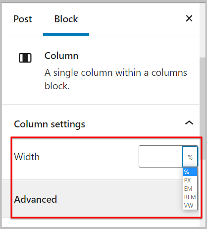 Adjust width for column blocks