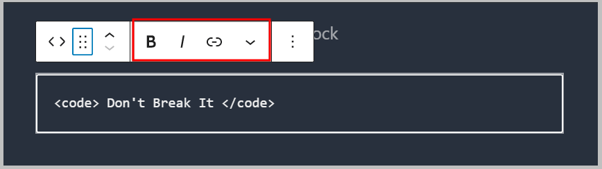Basic formatting options in code block