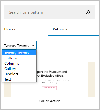 Block patterns for Twenty Twenty WordPress theme