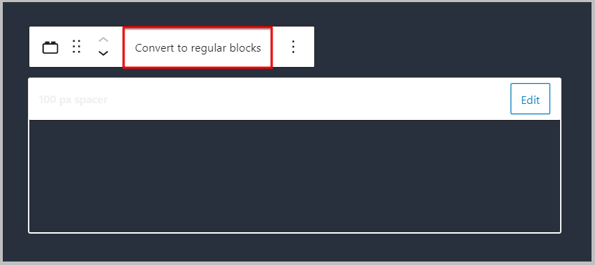Convert to regular blocks setting moved to top in WordPress 5.6