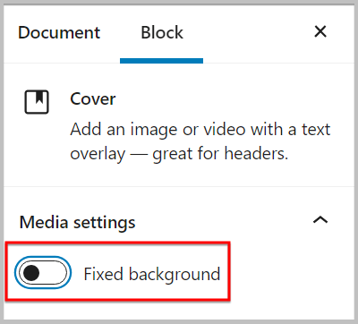 Media settings for cover block before WordPress 5.6