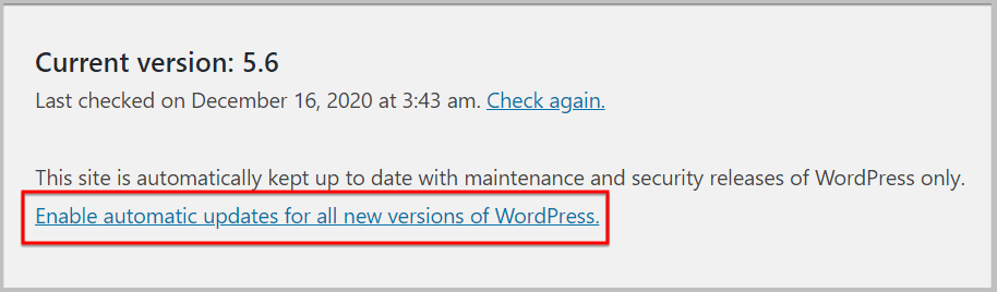 Enable automatic updates for all WordPress releases