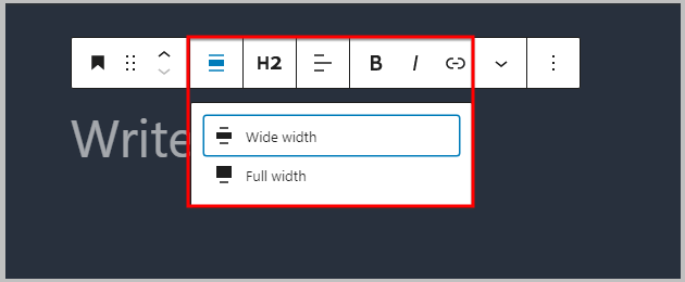 Full and wide width options in heading block