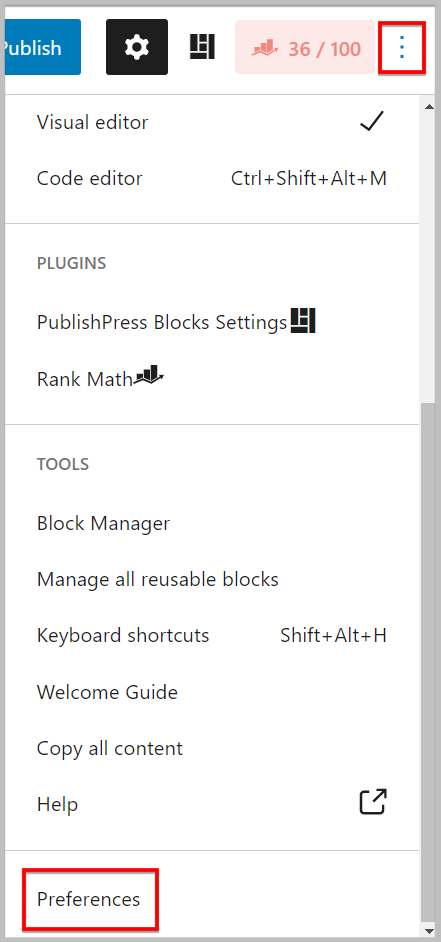 Preferences in the block editor settings