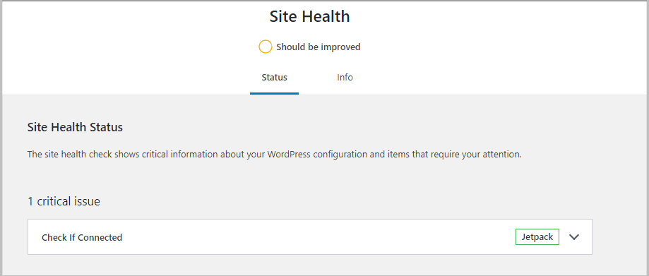 Site health tool in WordPress 