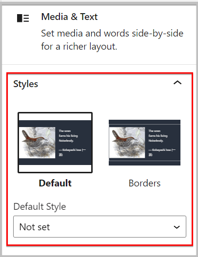 Style settings in media and text block