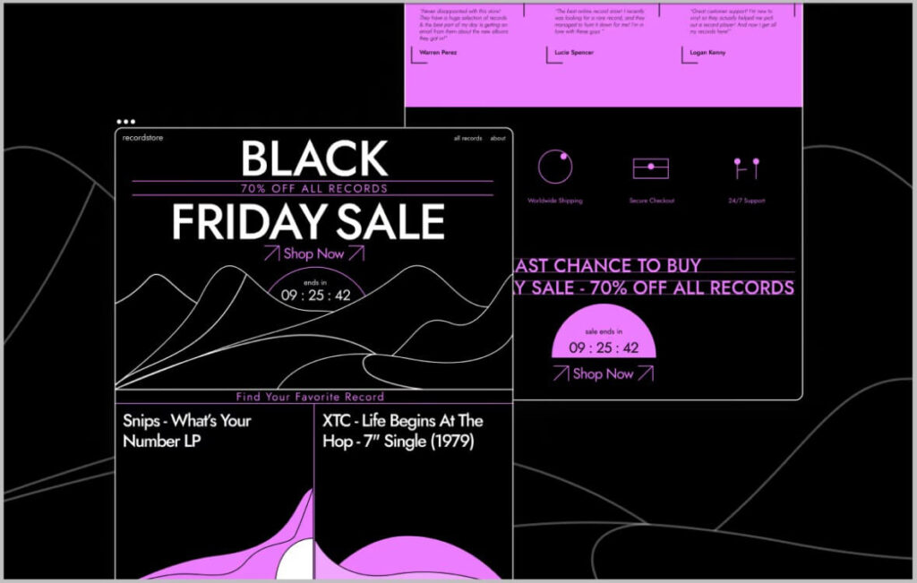 The Neon Abstract Vibe landing page in new Elementor seasonal kit for Black Friday Sale