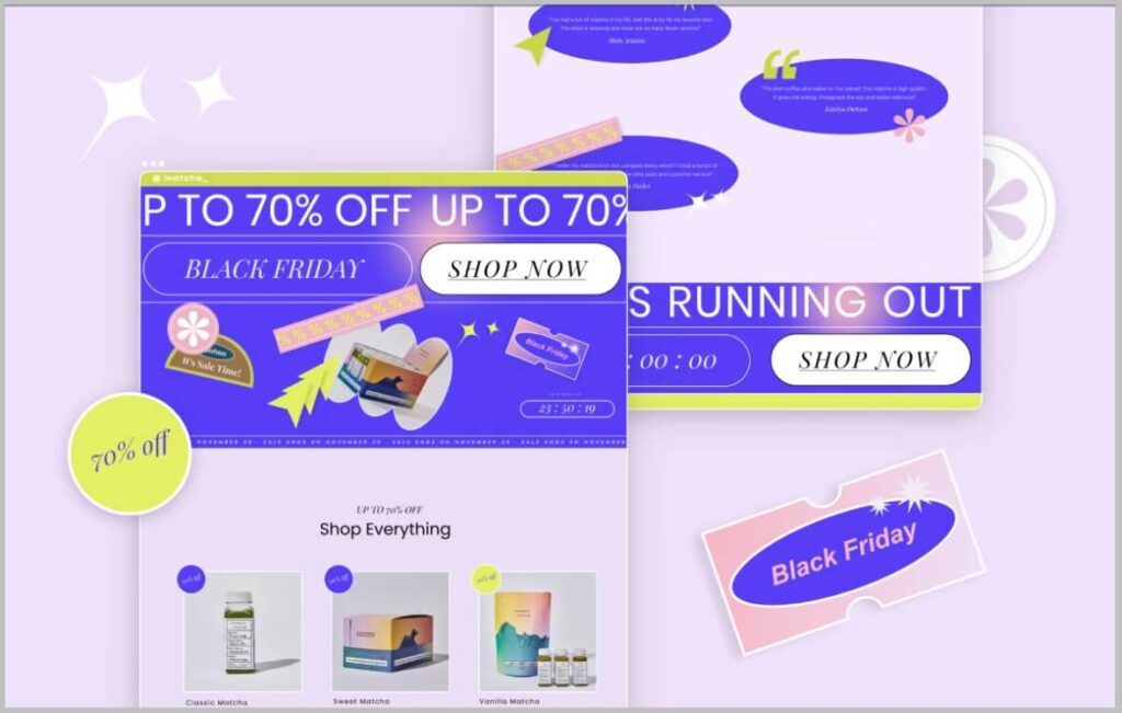 The Vibrant World landing page in new Elementor seasonal kit for Black Friday Sale