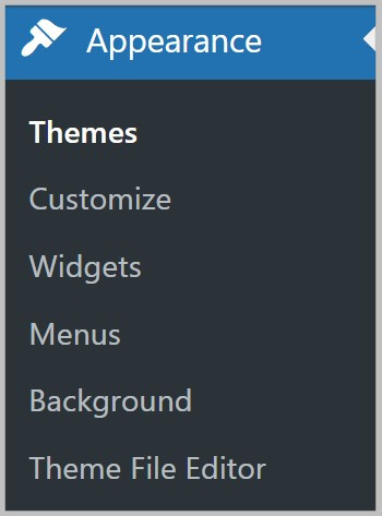 Appearance menu before activating block based theme in WordPress 5.9