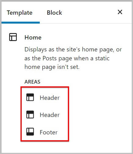 Areas in a template in new WordPress 5.9 site editor