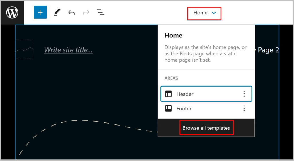 Browse all templates option in the new WordPress 5.9 site editor