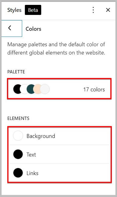 Color settings in the new WordPress 5.9 site editor