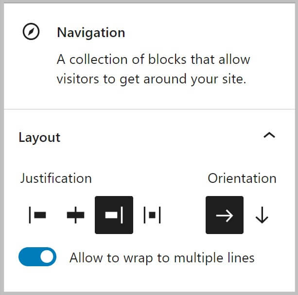 Layout settings for the navigation block in WordPress 5.9