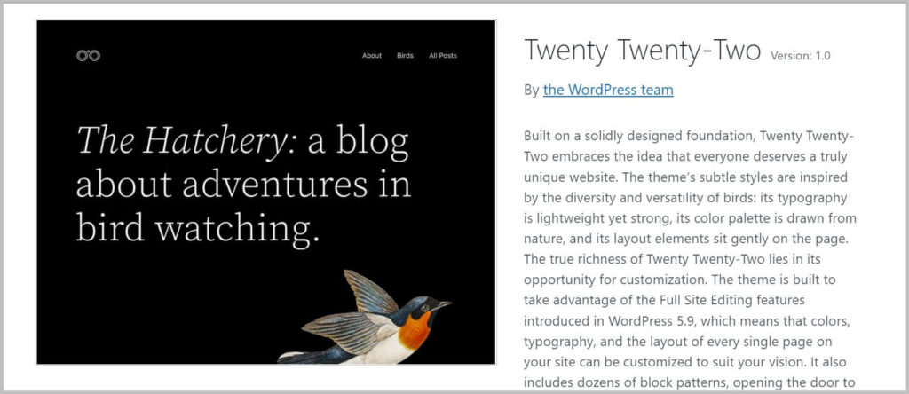New Twenty Twenty Two theme in WordPress 5.9