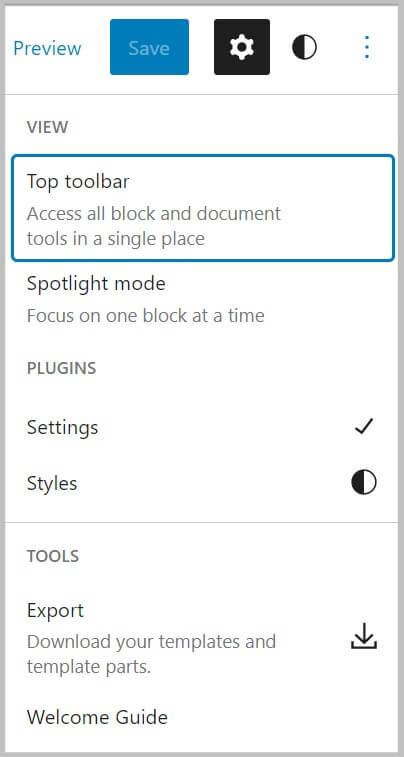 No option available to disable full screen mode in WordPress 5.9 site editor
