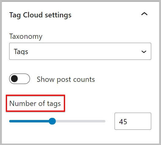 Number of tags option for tag cloud block in WordPress 5.9