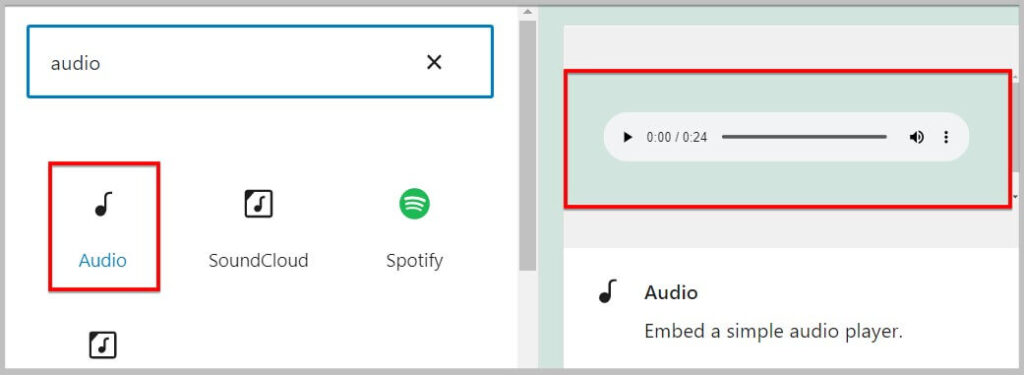 Preview added to audio block in WordPress 5.9