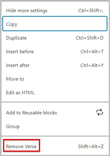 Remove block option changed to remove block name in WordPress 5.9