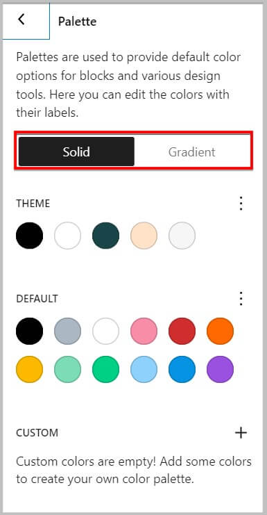 Select colors and gradients in WordPress 5.9 site editor