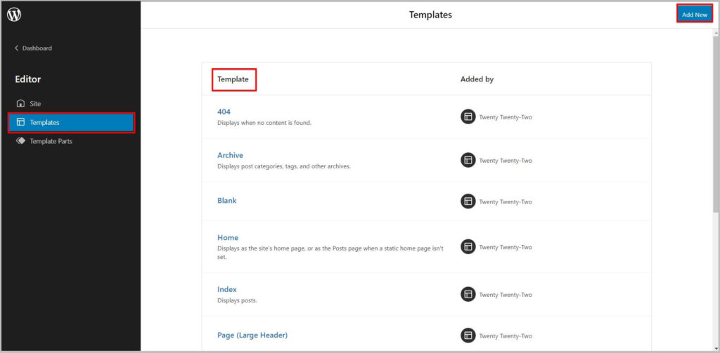 Templates in the new WordPress 5.9 site editor