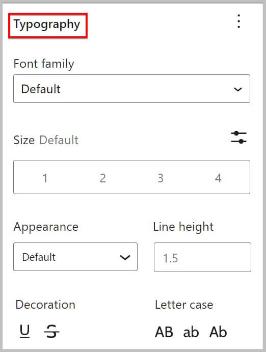 Typography settings for the new navigation block in WordPress 5.9