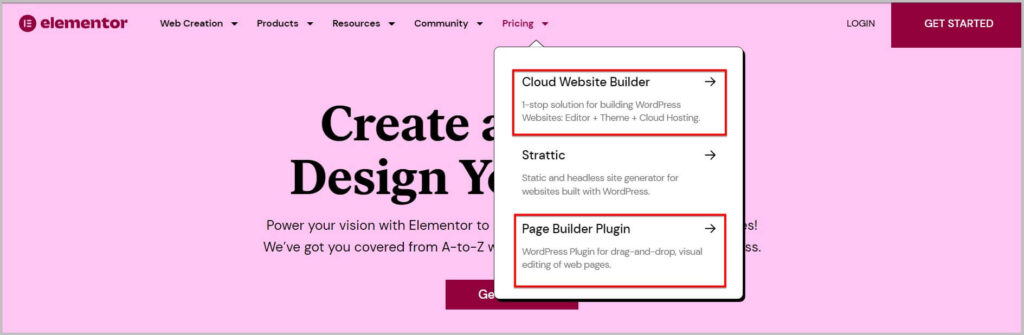 Select Elementor Page builder plugin or Cloud Website Builder on homepage