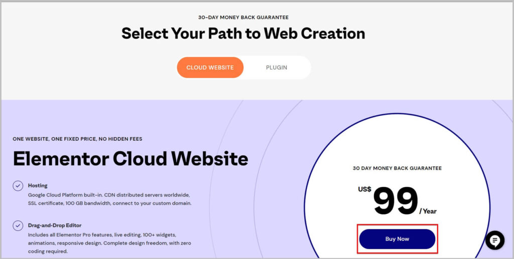 Elementor Cloud Website pricing page