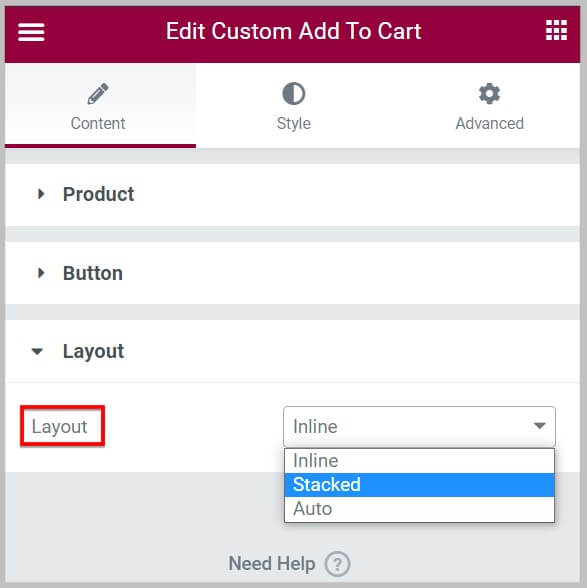 Layout options in custom Add to Cart widget in Elementor Pro 3.6