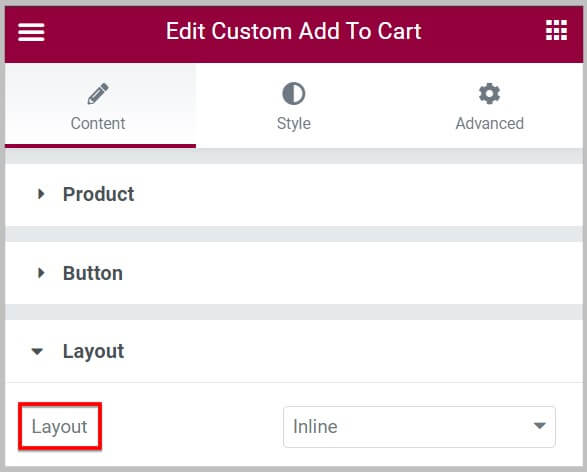 New layout options in custom add to cart widget in Elementor Pro 3.6