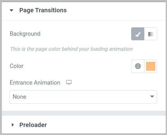 Page Transitions settings in Elementor Pro 3.6
