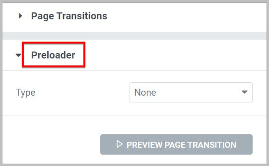 Preloader tab in Elementor Pro 3.6 page transitions