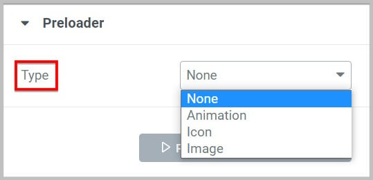 Type drop down in Elementor Pro 3.6 page transitions