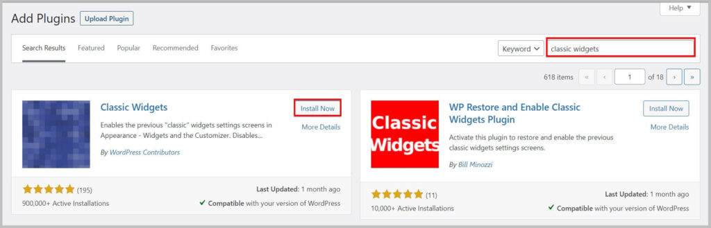 Search for Classic Widgets plugin to disable block widgets