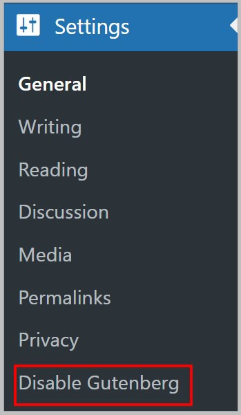 Disable Gutenberg plugin settings