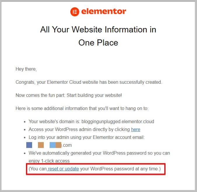 Important Email after signing up with Elementor Cloud